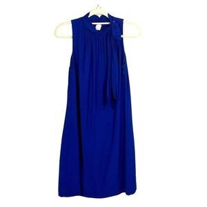 Ann Taylor Tie Neck Shift Dress, size 2, blue, lined, 100% rayon